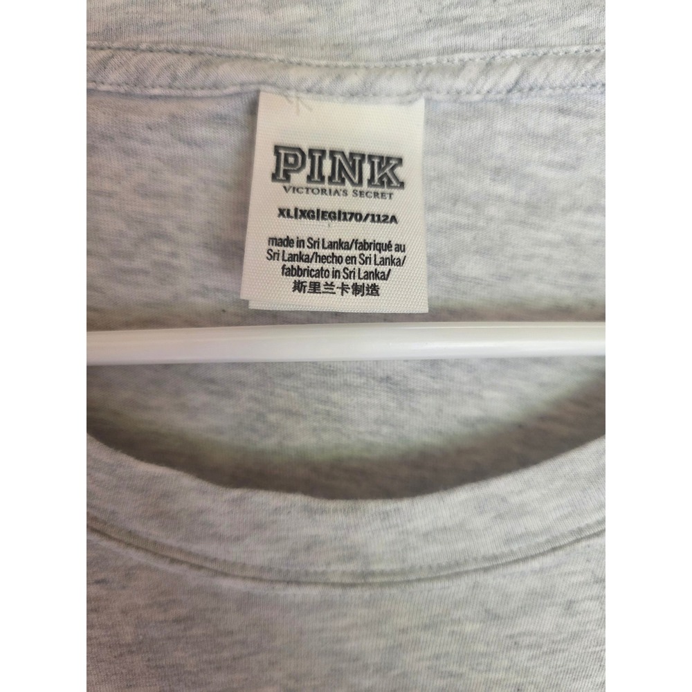 Victorias Secret PINK Long Sleeve Rainbow Rhinestone Graphic T-Shirt Gray XL - Picture 3 of 5